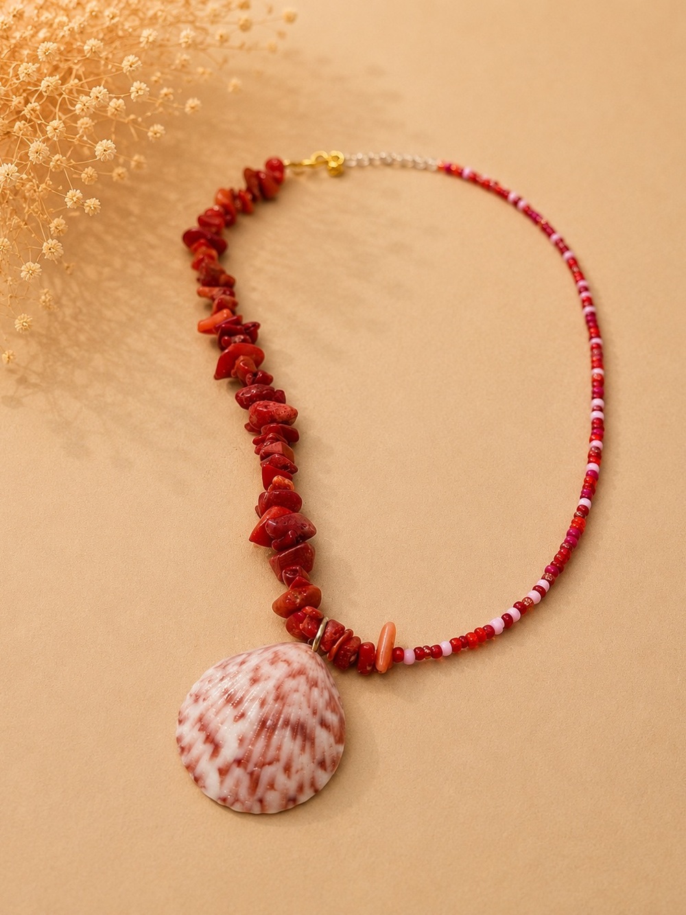 Red Shell Pendant Beaded Necklace - Women Jewelry